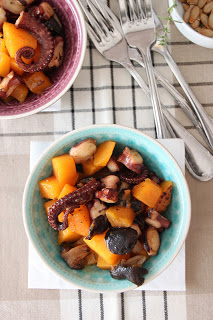 Recetas de pulpo: Calabaza con setas y pulpo